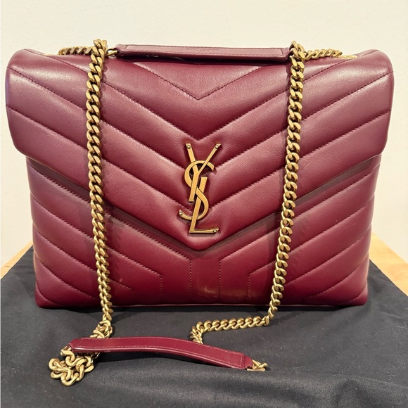 Saint Laurent Medium LouLou Deep Red Burgundy Shoulder Bag Quilted Leather EUC - Picture 7 of 11